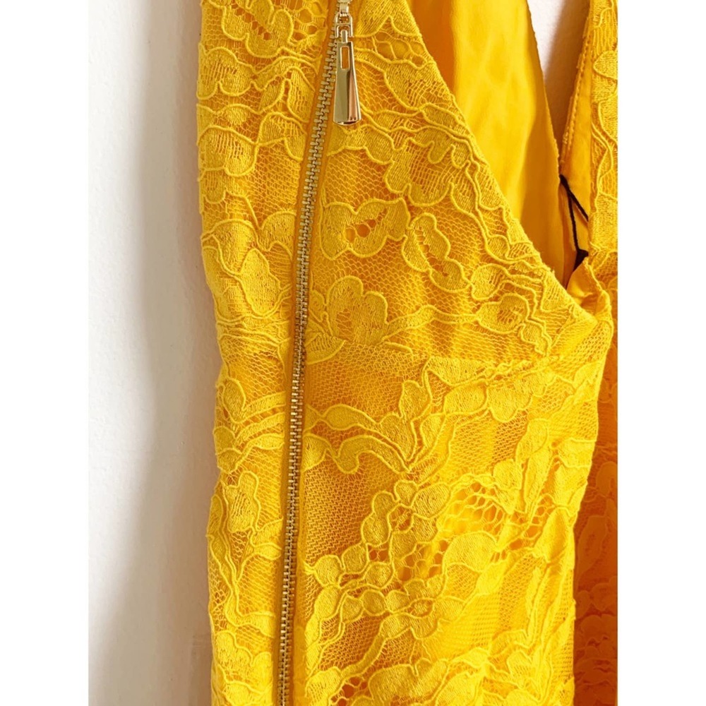 NWT NBD x Naven Dress in Bright Yellow Gold Mini Skater Lace Mini - Picture 7 of 9
